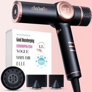 ELLA BELLA® Professional Ionic Hair Dryer with Diffuser • Negative Ion Blow Dryer • Suitable All Hair Types • Intelligent Heat Control & Rapid Drying Speeds • Lightweight Design • Low Noise Technology