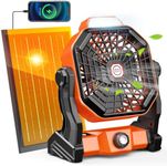 Drchop 10800mAh Solar Powered Fan, 7W Solar Camping Fan & Led Lantern, 8-inch Rechargeable Fan with Solar Panel, Battery Operated Powered Fan, Outdoor Tent Fan for Camping Essentials Accessories