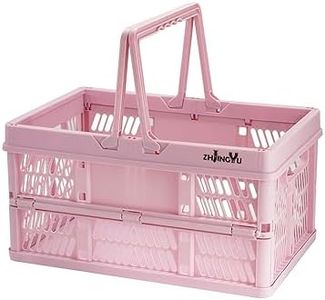 ZHJINGYU crates for storage,plastic baskets for organizing,collapsible shopping basket,20L foldable crate with Handles,Car Milk Dairy storage crate, for Kitchen,Bathroom,Medicine.Garage M,Pink