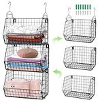 Closet Organizers 3 Pack Stackable Wire Storage Baskets for Closet Storage and Organization,Closet Hanging Organizers Foldable Kitchen Organizers,Wall Mount Metal Basket,Vegetable & Fruit Organizer