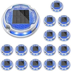 VOLISUN Solar Deck & Driveway Lights, 16 Pack 2-in-1 Color (White/Blue) Waterproof, Pathway Warning Step Lights