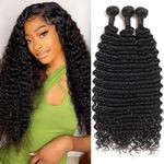 Deep Wave Human Hair Bundles 20 22 24 Inch 10A Brazilian Virgin Curly Hair Extensions for Women 100% Unprocessed Bundles Human Hair Cheveux Humain Naturel Black