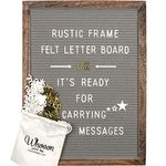 Rustic Wood Frame Gray Felt Letter Board 12x16 inches. 440 White & Gold Letters, Months & Days Cursive Words, Additional Symbols & Emojis, 2 Letter Bags, Scissors, Vintage Stand. by whoaon