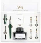 Wordsworth & Black Fountain Pen Gift Set, Includes Ink Bottle, 6 Ink Cartridges, Ink Refill Converter, 4 Replacement Nibs, Premium Package, Journaling, Calligraphy, Smooth Writing Pens [Green Chrome]