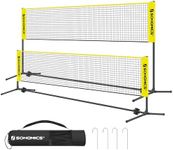 SONGMICS 10 ft Badminton Net, Height Adjustable Volleyball Net, Pickleball Net with Poles, Foldable Nylon Net for Tennis Indoor Outdoor Court, Yellow and Black USYQ300Y