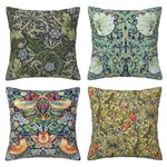 Ansouyi William Morris Throw Pillow Covers 18x18 Inch Set of 4, Vintage Botanical Floral Garden Square Decorative Cushion Covers, Home Pillow Case for Sofa Couch