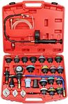 YSTOOL Radiator Pressure Tester Pneumatic Vacuum Type Purge Refill Kit Universal Automotive Cooling System Water Tank Leak Test and Coolant Fill Tool 28PCS Set with Adapters Gauge Red Case