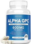 DORADO NUTRITION Alpha GPC Choline Brain Supplement for Acetylcholine (120 Count-600mg Servings) Advanced Memory Formula,Focus and Support Non GMO & Vegan Men Women Count),Pack of 1,0.149 kilograms