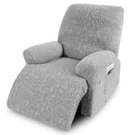 BTTO Recliner Chair Covers 4-Pieces,Recliner Covers for Recliner Chair with side pockets,Stretch Jacquard Chair Slipcover Furniture Protector for Pets Kids Dog（Recliner,Grey）