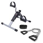 WErFIT Mini Portable Cycle Pedal Exerciser with Adjustable Resistance and Digital Display - Suitable for Light Exercise of Legs & Arms, and Physiotherapy and cardio equipment for Home | With Triple Toning Tube Resistance Band