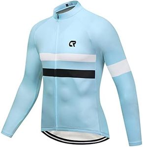 Coconut Ropamo CR Men's Long Sleeve Cycling Jersey with 3+1 Zipper Pockets Bike Shirt Cycle Clothing Quick Dry Breathable, Light Blue