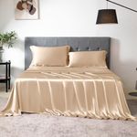 THXSILK Silk Sheet Set 4 Pcs, 19 Momme Silk Bed Sheets, Luxury Bedding Sets -Ultra Soft, Durable-100% Top Grade Mulberry Silk (King, Champagne)