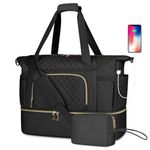 Travel Bags for Women Large Duffle Gym Sports Bag with Wet Pocket Waterproof Weekender Bags with USB & Shoe Compartment Flighr Approved Overnight Carry On Hospital Bag with Toiletry Bag,Black