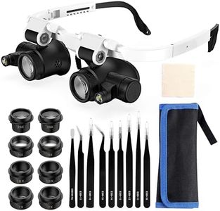 Adjustable Headband Magnifying Glass with Led Light, 4 Removable Lenses, 2 LED Lights, Hands-Free Reading Magnifier for Close Work, Jewelry, Craft, Watch, Not Include Battery (7X, 10X, 15X, 25X)