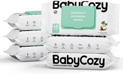 Baby Wipes, Cleansing & Moisturizing 2-in-1 Babycozy Sensitive, 100% Plant Fiber & Biodegradable, Hypoallergenic Baby Coconut Wipes Moisturize Every Cleanse, 240 cnt (6 pack)