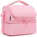 FlowFly Double Decker Cooler Insulated Lunch Bag Large Tote for Boys, Girls, Men, Women, with Adjustable Strap, Kids-Pink