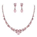 Ever Faith Bridal Jewellery Set Pink Rhinestone Crystal Wedding Prom Party Floral Teardrop Necklace Earrings Set for Brides Silver-Tone