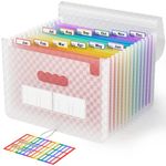 ABC life A4 Expanding File Organiser with Grid Pattern,13 Pockets Expandable Filling Boxes Documents Organiser,Accordion A4 Desk Folders,Portable Rainbow Files Wallets Plastic Bills Storage Bag(Pink)