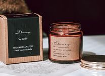 THE UMBRELLA STORE Luxury Scented Candle, Amber Glass Jar Candle, 100% Organic and Vegan Soy Wax, Gift Pack of 1 (Library)