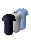 JMIERR Mens 3 Pack Cotton Hipster Hip Hop Longline Crewneck T-Shirt, A-navy Blue/Light Grey/Sky Blue, 4X-Large