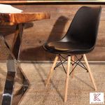 Plushwood Eames Replica NORDAN DSW Stylish Modern Furniture Plastic Chair with Cushion with Wooden Finish Legs (Black)