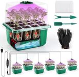 Kalolary Self-Watering Seedling Starter Trays, 6 Packs Seed Starter Trays with Grow Lights Adjustable Humidity Dome 72-Cell Plastic Plant Trays Germination for Indoor Garden Seed Growing (Green)