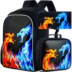 3PCS Backpack for Boys, 16 Inch Kids Red Blue Fire Dragon Water Resistant Preschool Backpacks, Elementary Kindergarten School Bookbag Set for Teen Travel