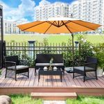 DEVOKO Rattan Patio Outdoor Furniture Garden Furniture Set Include 1 Loveseat, 2 Chairs with Comfortable Cushions and Center Table for Garden, Balcony (Black and Grey)