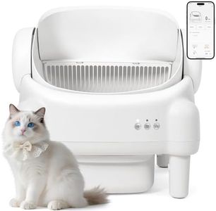 Paruuntys Self Cleaning Litter Box,Open Top Automatic Litter Box with App Control for Multiple Cats, Safety Sensors Protection, Odor Control Includes 2 roll Liners,Large Waste Bin, Cream White