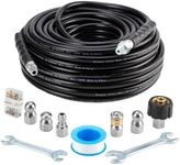 Sewer Jetter Kit 100FT for Pressure Washer, Pressure Washer Drain Jetter with 5800PSI Cleaner Hose 1/4 Inch NPT, Corner, Rotating & Button Nose Sewer Jetting Nozzle Spanner Waterproof Tape Pearl Pin