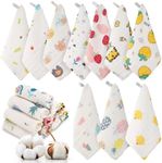 saerryor 10PCS Cotton Muslin Squares for Baby, Extra Soft 11.8"X11.8" Reusable Baby Wash Cloths, 6 Layers Organic Cotton Baby Towels Burp Cloths with Printed Design for Newborn