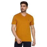 Van Heusen Men Athleisure Smart Tech Regular Fit T-Shirt-Easy Stain Release, Anti Stat, Ultra Soft_60001_Mustard_L, Yellow