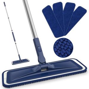 Microfibre Mops for Cleaning Floors - BPAWA 150cm Flat Floor Mop with 4 Washable Pads Reusable Chenille Wet Dry for Mopping Dust Hard Wood Laminate Vinyl Tile Wooden Small Bathroom Kitchen Walls