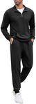 COOFANDY Sweatsuits for Men Long Sleeve 2 Piece Quarter Zip Polo Suit Running Sets Black XL