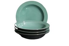 VolCraft™ Ceramic Hand-Painted Deep Pasta Plate| Soup Plate | Snack Plate | Size 7 inch |Microwave Safe, Oven Safe |Set of 6 Plates(Seagreen & Black Matte)