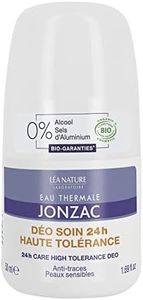 Eau Thermale Jonzac - Déodorant Soin 24H Haute Tolérance - Anti-Traces - Efficacité 24h - Peaux Sensibles - Nutritive - Certifié Bio Cosmos Organic - Flacon Roll-On 50 ml