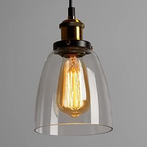 FORCOSO Glass Pendant Light, Vintage Industrial Ceiling Light with Clear Glass lampshade, Adjustable Hanging Lamp Pendant Lighting Fitting for Kitchen Dining Room Bedroom Loft