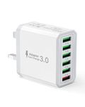 33W USB Plug Fast Charge, 6-Port Multi Charger Plug UK Charging Plug Power Adapter Multiple Quick Charge 3.0 Wall Plug for iPhone 15 14 13 12 11 Pro Max XR XS 8 Plus, iPad,Samsung