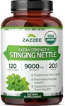 Zazzee USDA Organic Stinging Nettle 20:1 Extract, 9000 mg Strength, 120 Vegan Capsules, 4 Month Supply, Concentrated, Standardized 20X Extract, Certified Organic, 100% Vegetarian, All-Natural, Non-GMO