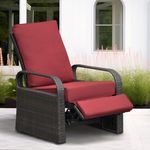 Outdoor Resin Wicker Patio Recliner Chair with Cushions, Patio Furniture Auto Adjustable Rattan Sofa, UV/Fade/Water/Sweat/Rust Resistant, Easy to Assemble