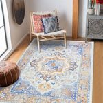 Topotdor Machine Washable Area Rug 5x7 Large Ultra-Thin Area Rugs with Non-Slip Backing Foldable Rugs for Living Room Bedroom Dining Room, Blue Orange