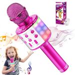 Karaoke Microphone Bluetooth for Singing Dancing,Toys for 3-12 Year Old Boys Girls Gift,Kids Microphone for All Smartphone,4-in-1Wireless Mic Speaker with LED Lights Machine for Kids Adults(Pink)