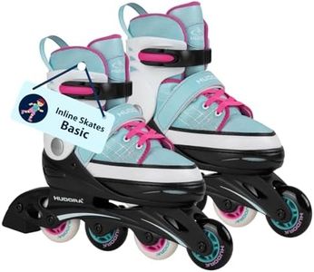 HUDORA Inline Skates Basic in blue/mint - Inliner for children & teenagers in various sizes - Roller skates adjustable up to 4 sizes - Ideal as entry model