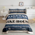 Castle Fairy Teens Lake House Comforter Set Queen Size,Rustic Farmhouse Bedding Set for Kids Boys Girls Bedroom Decoration,Navy White Wood Bed Duvet Insert,Country Style Comforter with 2 Pillowcases