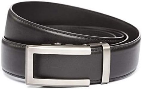 Anson Belt & Buckle - 1.5" Traditional Gunmetal Buckle with Ratchet Belt Strap (Premium Leather, Black)