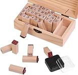 YAANBUNB 36 Pcs Alphabet Letters Stamps Wooden Rubber Stamps Kit Letters and Number Set Stamper Seal Set Multipurpose Craft Ink Stamp Kit with Storage Box for DIY Crafts Scrapbook Diary Cards Tags