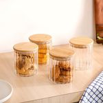 Nestasia Set of 4 Borosilicate Glass Storage KItchen Jars with Airtight Bamboo Lid | Durable, Non-Toxic, Elegant Design for Food Storage, Preserves, and Craft Supplies (610ml)