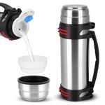 Lycasia Thermo Flask 2L, Stainless Steel Flasks for Hot and Cold Drinks, Vacuum Flasks with Handle and Shoulder Strap, Double Walled Large Insulated Bottle for Camping, Hiking and Cycling (Silver)