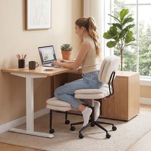 COSIEST Cross Legged Office Chair with Wheels, Ergonomic Kneeling Chair for Adults, Criss Cross Chair with Wide Seat, 360° Swivel Meditation Yoga Desk Chair, Adjustable Height, White