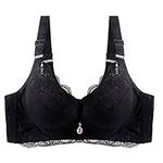 Swbreety Women's Padded Push Up Soft Lace Bra Underwire Sexy Cleavage Bra Full Black